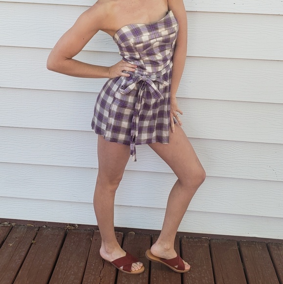 Strapless plaid romper - Picture 2 of 5